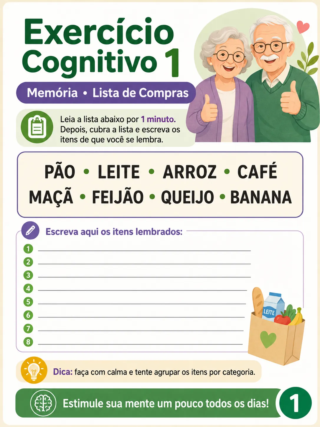 Exercício cognitivo de memória para idosos